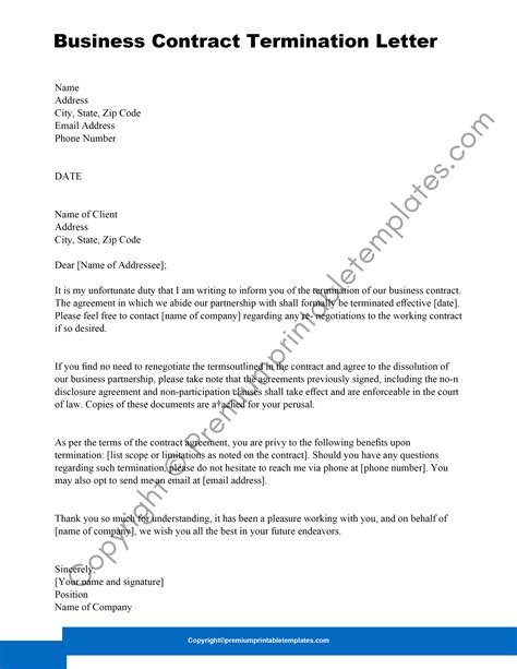 business contract termination letter pack