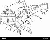 China Wall Great Outline Sketch Landmark Vector Drawn Hand Artwork Destination Famous Alamy Stock sketch template