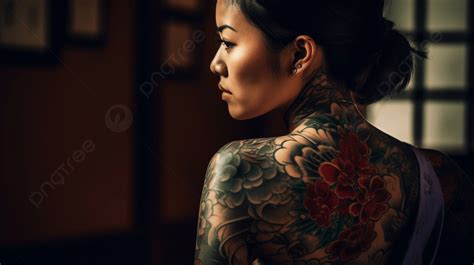 Photo Of Asian Woman With Tattooed Upper Back Background Woman With