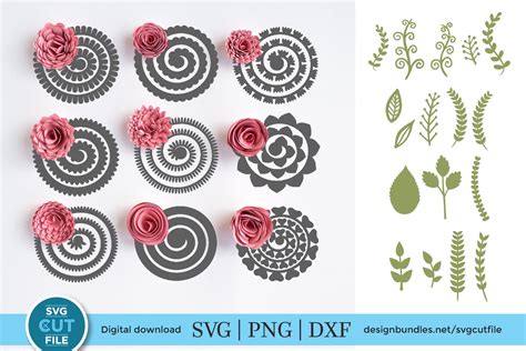 rolled paper flowers svg  rolled flower templates leaves