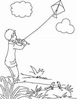 Kite Flying Boy Drawing Coloring Pages Kid Children Kites Independence Kids India Indian Child Easy Fly Sankranti Sheets Drawings Paintingvalley sketch template