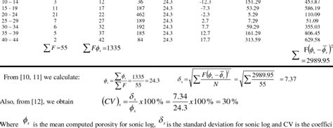 statistical table showing  calculation  standard deviation   table