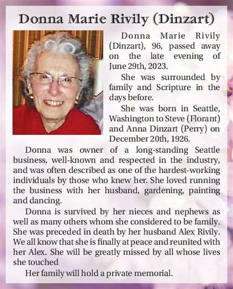 Donna Marie Rivily Dinzart Obituary Renton Reporter