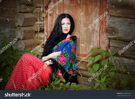Beautiful Russian Woman Wearing Traditional Russian Shawl