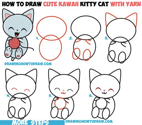 draw cute kawaii kitten cat playing  yarn  number  shape easy step  step