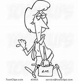 Hiking Hitch Gas Lady Cartoon Line Drawing sketch template