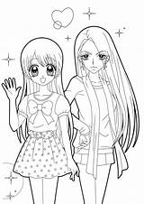 Girls Two Coloring Pages Anime Color Printable Getcolorings Print sketch template