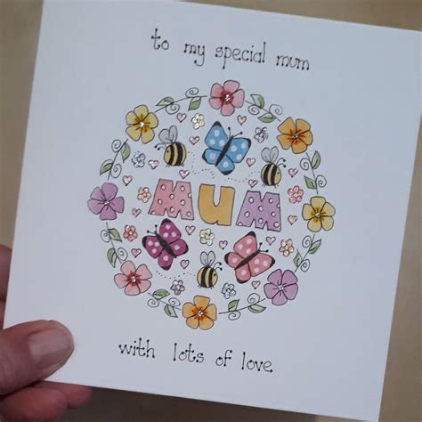 hand painted mothers day card handmade card  mum floral etsy   birthday cards