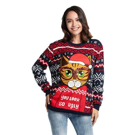 Funny Cute Kitty Women S Ugly Christmas Sweater You Look