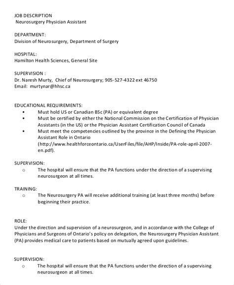 Free 8 Sample Physician Assistant Job Description
