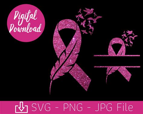 Feather Pink Ribbon Svg Breast Cancer Svg Ribbon Feather And Etsy