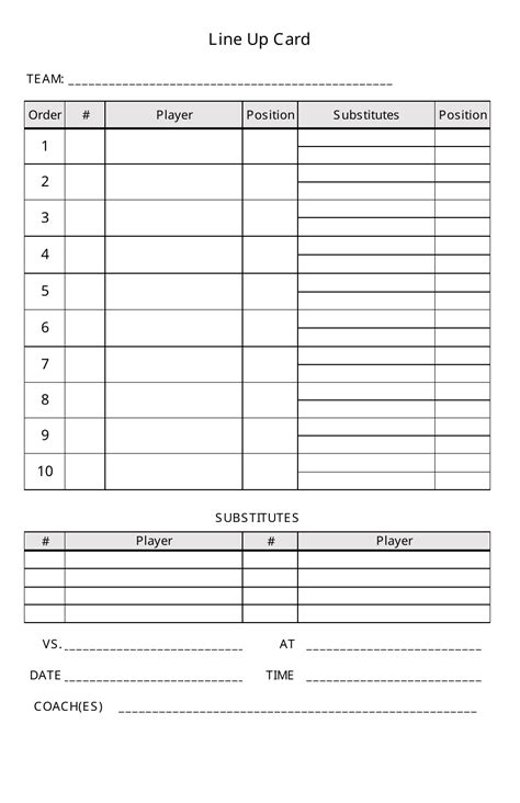 printable lineup cards  baseball customize  print