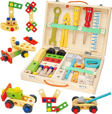 withosent gereedschapskoffer voor kinderen hout  stuks gereedschap houten speelgoed