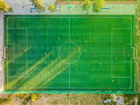 aerial view  soccer field  stock photo