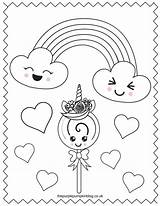 Unicorn Coloring Pages Colouring Printable Lollipop Book Rainbow Sweet Super Cute Hearts Clouds Above Big Thepurplepumpkinblog sketch template