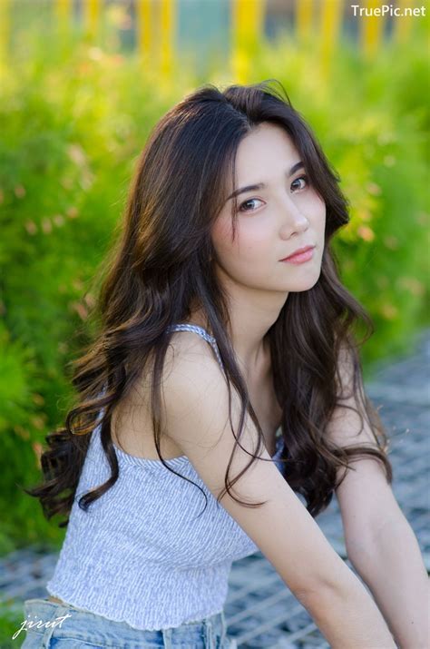 Thailand Model Baiyok Panachon Cute White Crop Top And