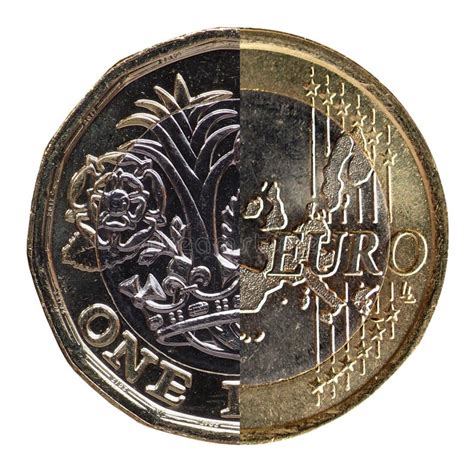 pond en  euro muntstuk  metaalachtergrond stock afbeelding afbeelding bestaande uit