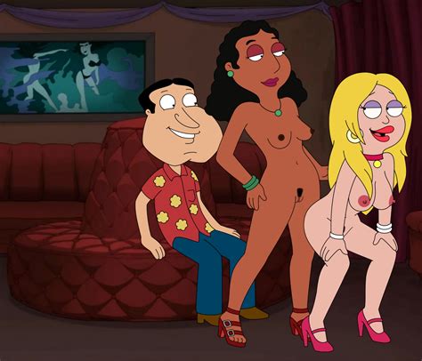 naked linda memari finds herself inbetween quagmire and francine there is gonna be a super