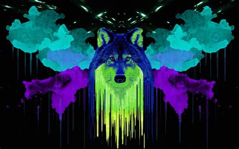 wolf  wallpaper artwork neon black background