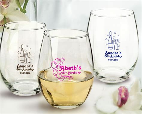 Sweet 16 Personalized Stemless Wine Glass Favors 9 Oz Arc