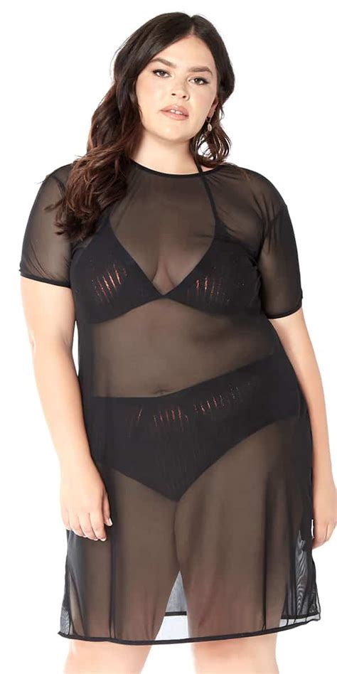 Plus Size Black Mesh Dress With Side Slit Sexy Women S