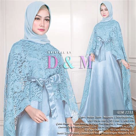 baju gamis brokat warna biru muda hijab muslimah