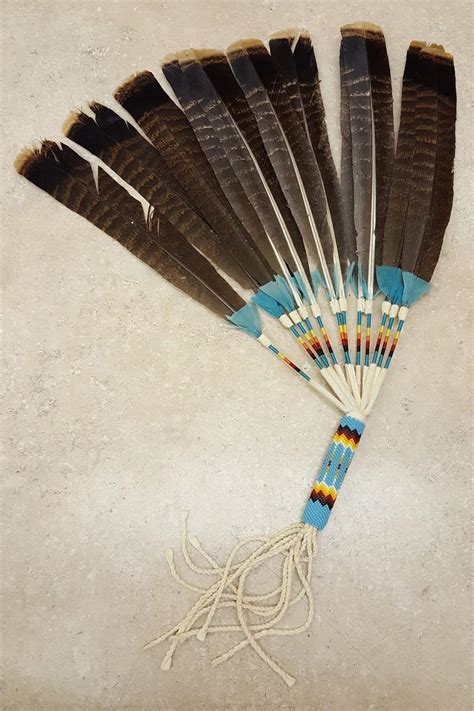 Nice Turkey Feather Native American Indian Loose Fan W Removable Beaded
