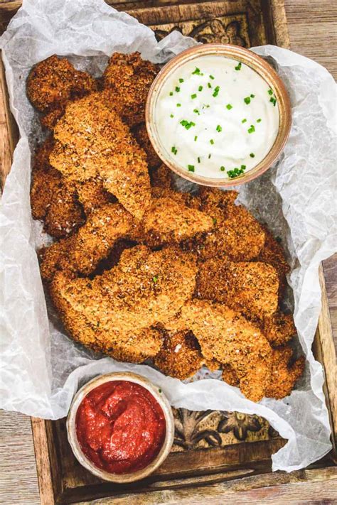 oven baked chicken dippers   creamy chive dip  real food geek