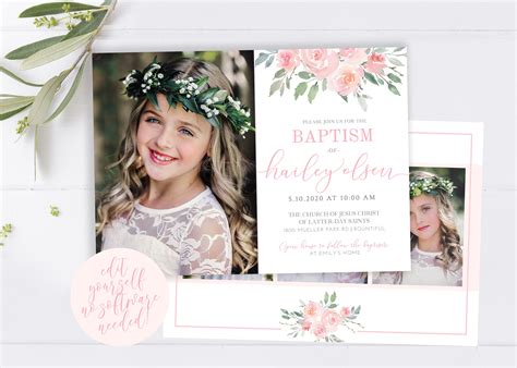 lds baptism invitation lds baptism invitation girl floral