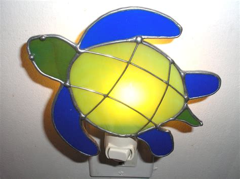 lt stained glass turtle night light lamp land  sea turtle