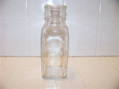 Large 1 Pound Pure Honey Clear Glass Bottle Embossed Bee Hive