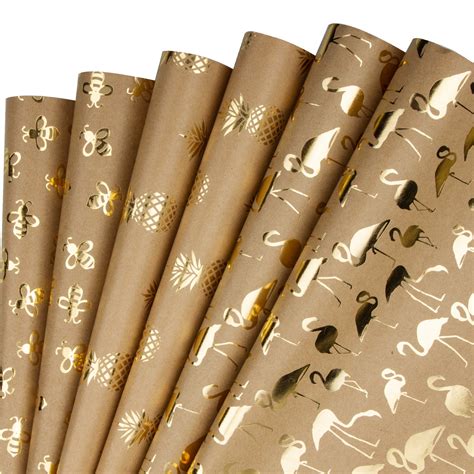 wrapaholic kraft gift wrapping paper sheet gold foil design  designs sheet walmartcom