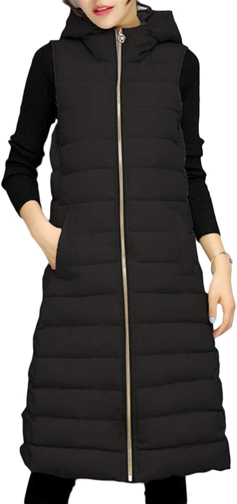 women long quilted vest warm hooded  vest  pockets amazoncouk clothing