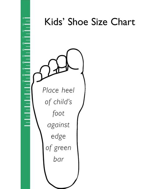 printable kids shoe size chart scope  work template baby