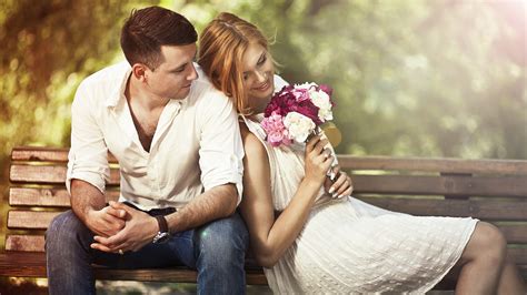 couple sitting  bench  flowers laptop full hd p hd  wallpapersimages