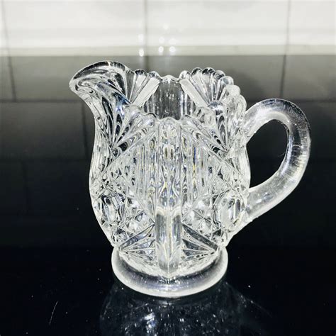 vintage cream pitcher early american pressed glass ornate miniature