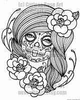 Skull Sugar Girl Coloring Pages Tattoo sketch template