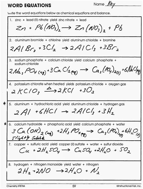word equations chemistry worksheet db excelcom