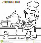 Cooking Coloring Kitchen Boy Mess Making Vector Outline Kids Messy Pages Little Clipart Illustration Clip Stock Book Illustrations Vectors Sheets sketch template