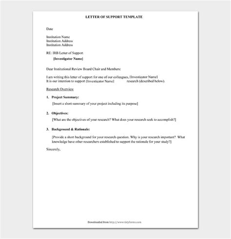 letter  support templates  examples word