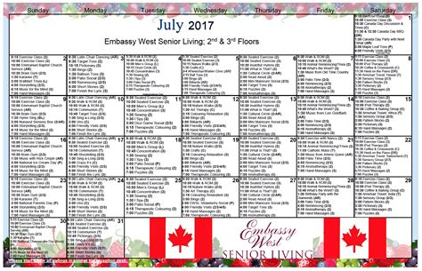 July Activities Calendars — Embassy West Senior Living