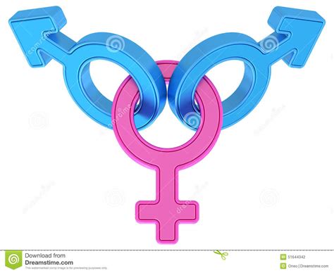 Female And Two Male Gender Symbols Chained Together On