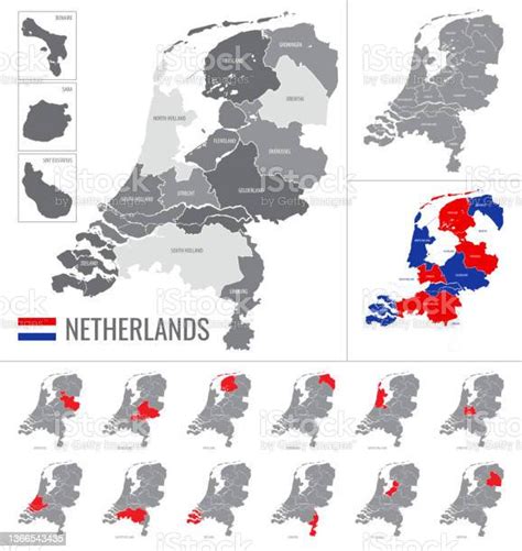 detailed vector map of regions of netherlands with flag vektorgrafik