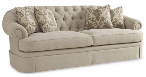 collection  upholstered oxford tufted skirted sofa  art