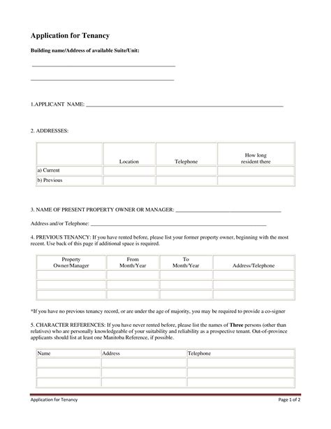 blank tenant application form templates  allbusinesstemplatescom