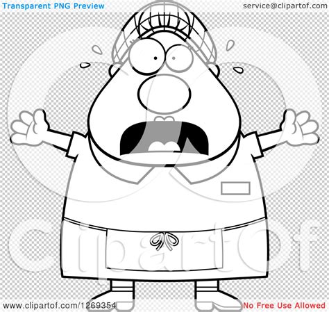 Clipart Of A Black And White Cartoon Chubby Scared