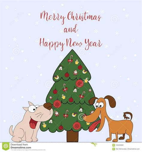merry christmas and happy new year cartoon greeting card