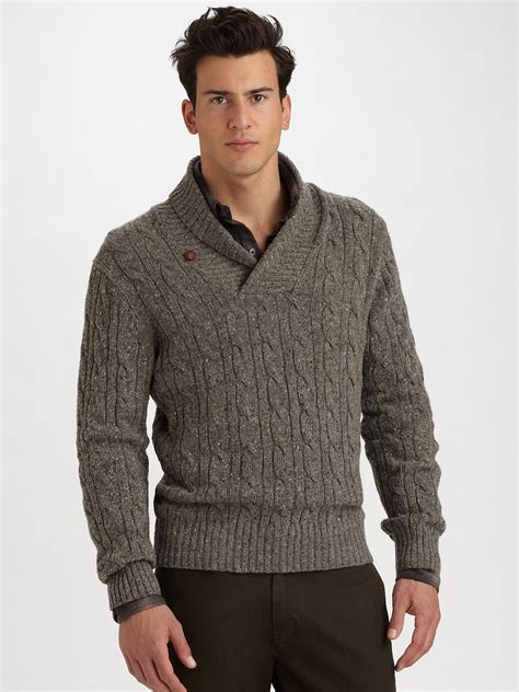 lyst vince tweeded shawl collar sweater  brown  men