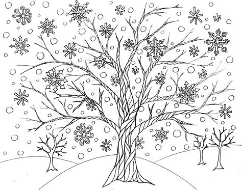 kolorowanka drzewo zima  druku