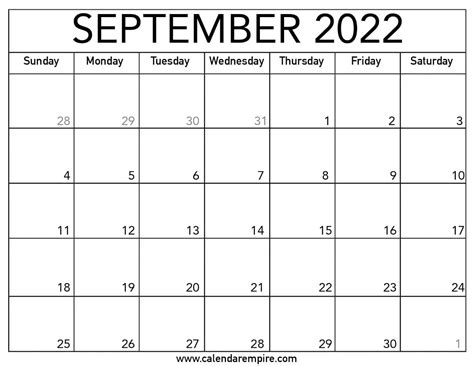 printable september  calendar